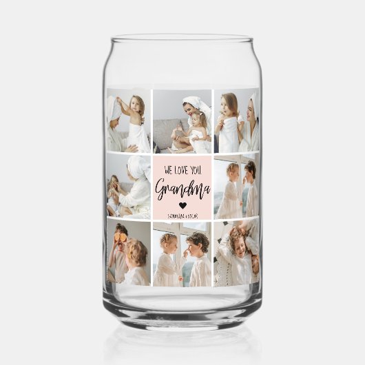 コラージュ写真ピンク私たちはあなたの祖母のギフト最高のが大好き ガラス缶 (正面)