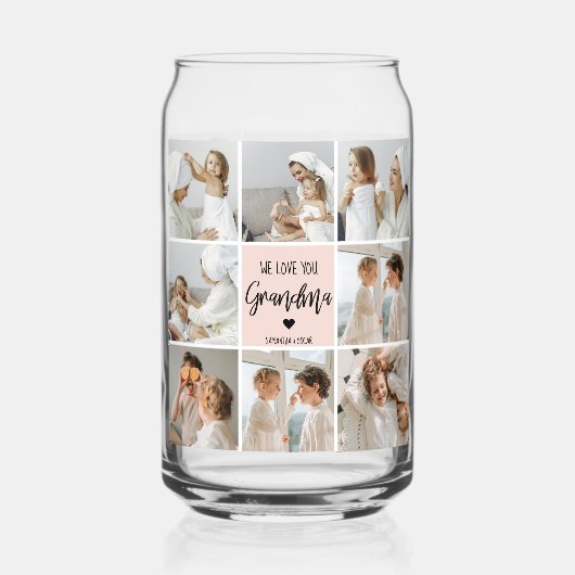 コラージュ写真ピンク私たちはあなたの祖母のギフト最高のが大好き ガラス缶 (裏面)