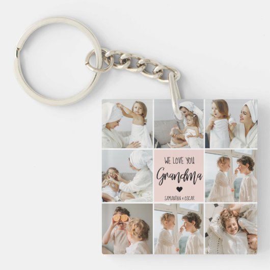 コラージュ写真ピンク私たちはあなたの祖母のギフト最高のが大好き キーホルダー (正面)