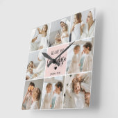 コラージュ写真ピンク私たちはあなたの祖母のギフト最高のが大好き スクエア壁時計 (傾斜)