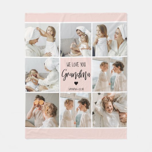 コラージュ写真ピンク私たちはあなたの祖母のギフト最高のが大好き フリースブランケット (正面)