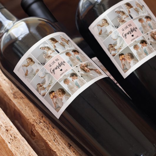 コラージュ写真ピンク私たちはあなたの祖母のギフト最高のが大好き ワインラベル