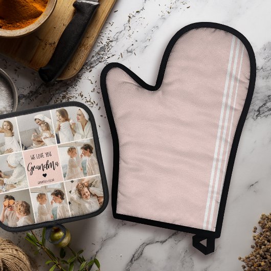 コラージュ写真ピンク私たちはあなたの祖母のギフト最高のが大好き 鍋つかみ&鍋敷きセット