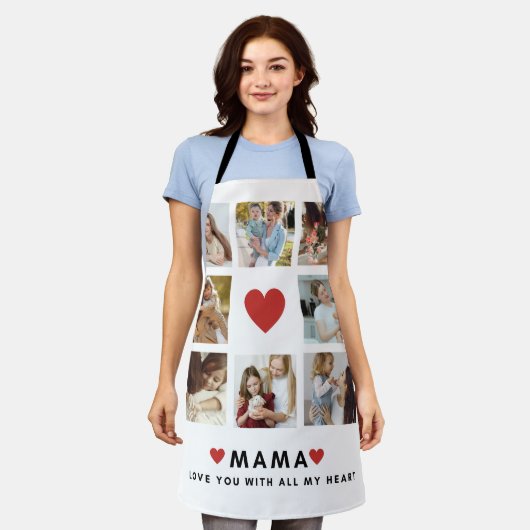 コラージュ写真ママ私たちはあなたの母最高ののギフトが大好き エプロン (着用した状態)