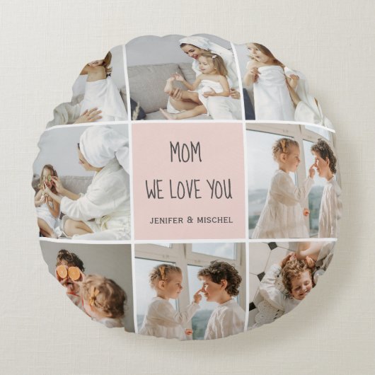 コラージュ写真ママ私たちはあなたの母最高ののギフトが大好き ラウンドクッション (正面)
