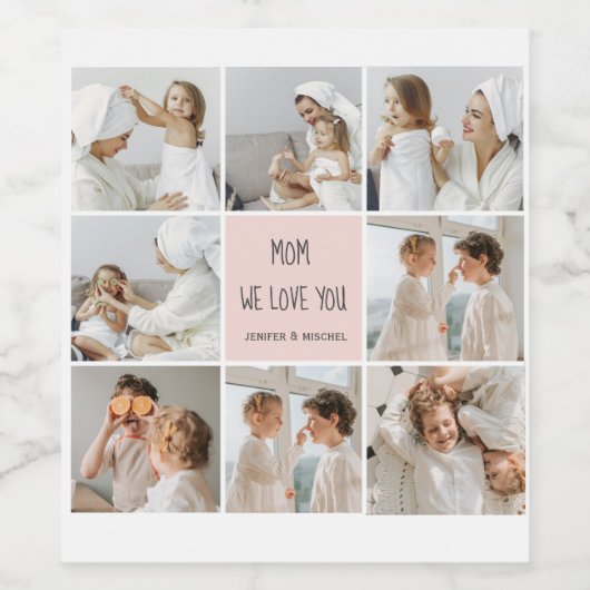 コラージュ写真ママ私たちはあなたの母最高ののギフトが大好き ワインラベル (シングルラベル)