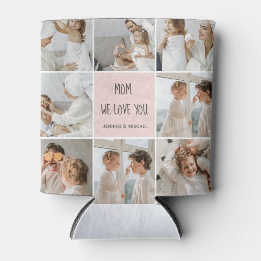 コラージュ写真ママ私たちはあなたの母最高ののギフトが大好き 缶クーラー (正面)