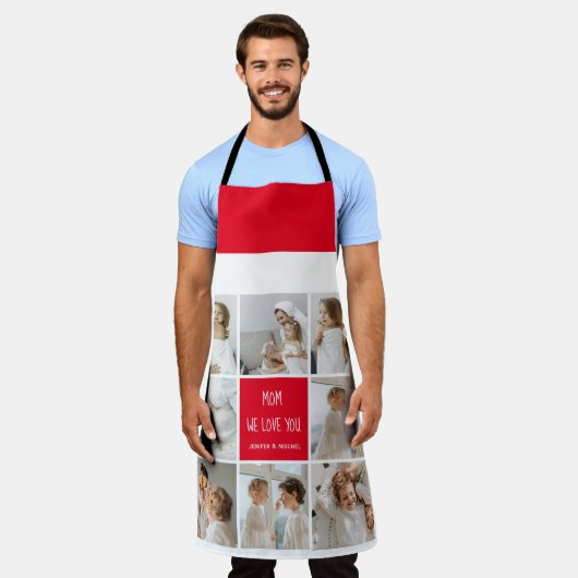 コラージュ写真ママ赤お母さん最高のギフト愛してる エプロン (着用した状態)