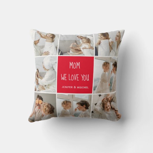 コラージュ写真ママ赤お母さん最高のギフト愛してる クッション (裏面)