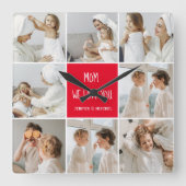 コラージュ写真ママ赤お母さん最高のギフト愛してる スクエア壁時計 (正面)