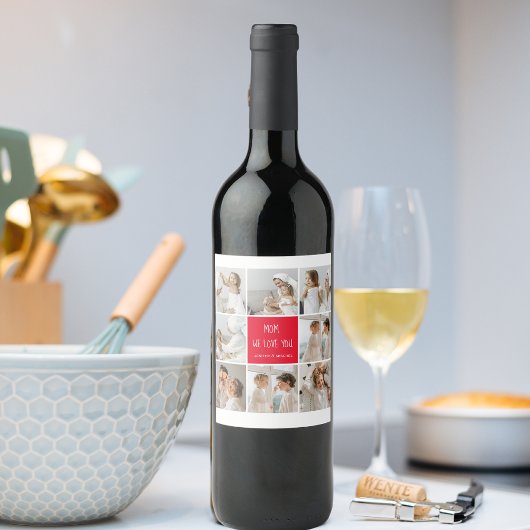 コラージュ写真ママ赤お母さん最高のギフト愛してる ワインラベル