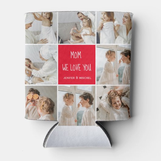 コラージュ写真ママ赤お母さん最高のギフト愛してる 缶クーラー (正面)