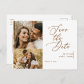 コラージュ写真金ゴールド文字結婚式日付の保存 ポストカード (正面/裏面)