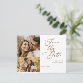 コラージュ写真金ゴールド文字結婚式日付の保存 ポストカード (スタンド正面)