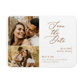 コラージュ写真金ゴールド文字結婚式日付の保存 マグネット (横)