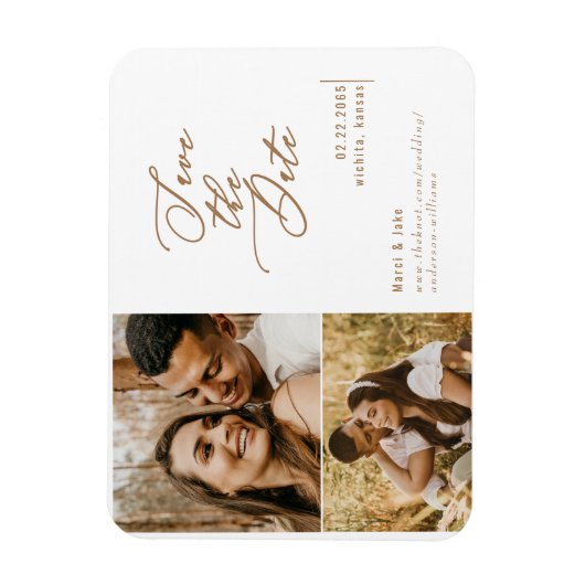 コラージュ写真金ゴールド文字結婚式日付の保存 マグネット (縦)