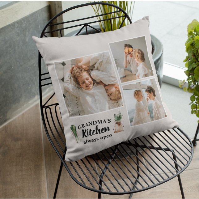 コラージュ写真&おばあちゃんのキッチンは常に開いている アウトドアクッション (クリエイターアップロード済み)