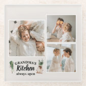 コラージュ写真&おばあちゃんのキッチンは常に開いている ガラスコースター (正面)