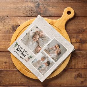 コラージュ写真&おばあちゃんのキッチンは常に開いている キッチンタオル