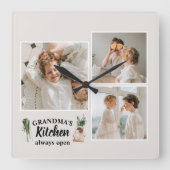 コラージュ写真&おばあちゃんのキッチンは常に開いている スクエア壁時計 (正面)