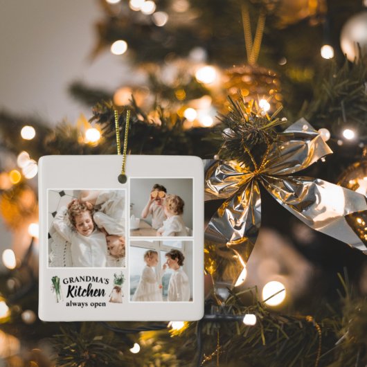 コラージュ写真&おばあちゃんのキッチンは常に開いている セラミックオーナメント