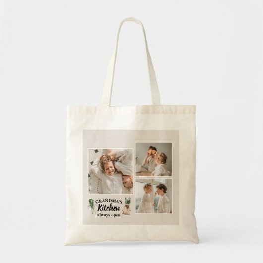 コラージュ写真&おばあちゃんのキッチンは常に開いている トートバッグ (正面)