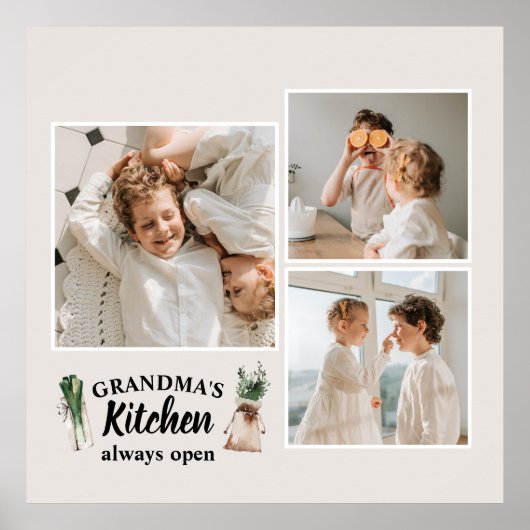 コラージュ写真&おばあちゃんのキッチンは常に開いている ポスター (正面)
