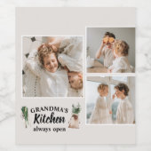コラージュ写真&おばあちゃんのキッチンは常に開いている ワインラベル (シングルラベル)