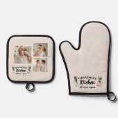 コラージュ写真&おばあちゃんのキッチンは常に開いている 鍋つかみ&鍋敷きセット (正面)