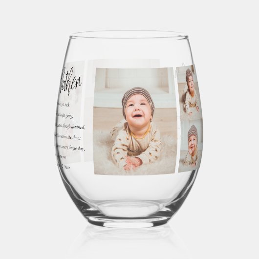 コラージュ写真&マ最高のザー引用文ラブギフト ステムなしワイングラス (裏面)