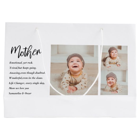 コラージュ写真&マ最高のザー引用文ラブギフト ラージペーパーバッグ (裏面)