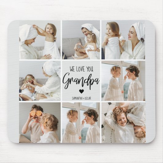 コラージュ写真 |私たちはおじいちゃんギフトを愛している マウスパッド (正面)