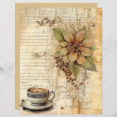 コラージュ古い紙カップのコーヒー茶のライトフラワー (正面/裏面)