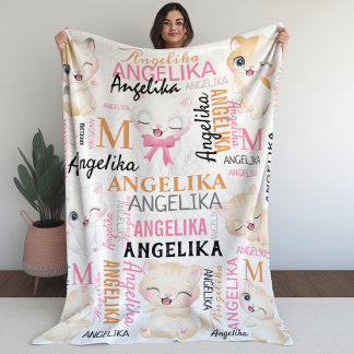 コラージュ名かわいい子猫と名柄 フリースブランケット