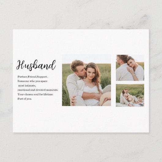 コラージュ夫婦の写真とロマンチックな夫ラブギフト シーズンポストカード (正面)