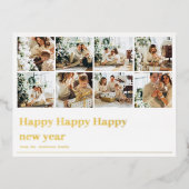 コラージュ家族の写真 | Happy Happy Newyear 箔シーズンポストカード (正面)