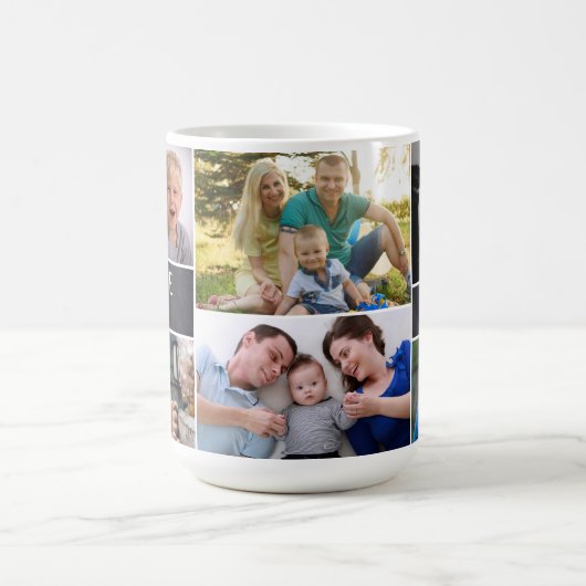 コラージュ家族の懇親会写真（名前と年） コーヒーマグカップ (中央)