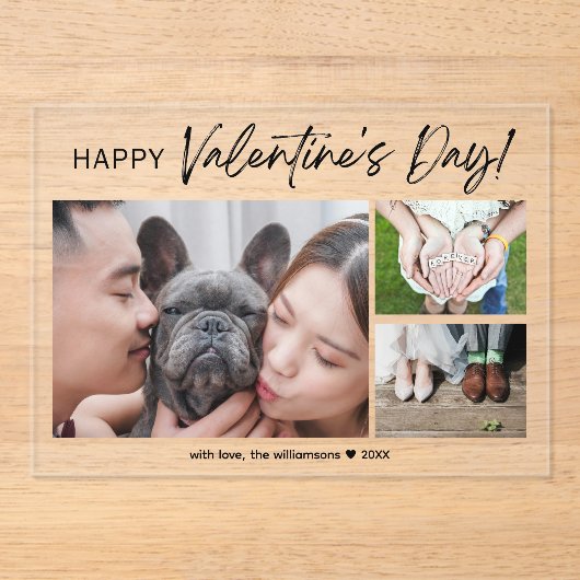 コラージュ家族フォトブラシスクリプトバレンタインデー アクリル招待状 (正面)