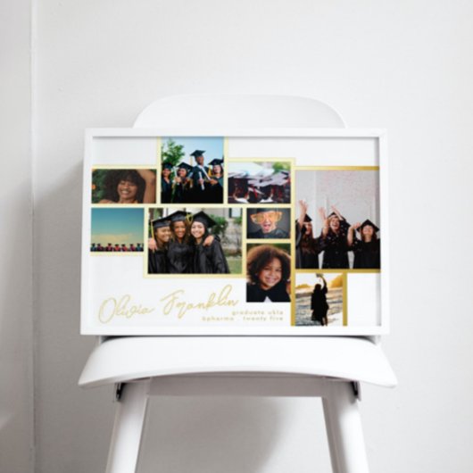 コラージュ数々のフォトグラードスクールの金ゴールドフレーム 箔ポスター