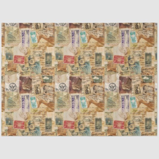 コラージュ旧型郵便料金エフェメラ 薄葉紙 (正面)