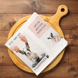 コラージュ犬の写真 |犬は私のバレンタイン |ピンク キッチンタオル