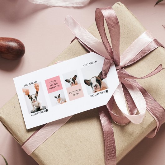 コラージュ犬の写真 |犬は私のバレンタイン |ピンク ギフトタグ