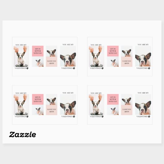 コラージュ犬の写真 |犬は私のバレンタイン |ピンク 長方形シール (シート)