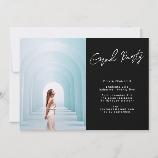 コラージュ編集可能数々の写真卒業パーティー 招待状 (裏面)