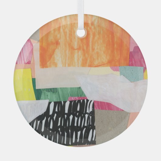 コラージュ美術、モダンカラフル抽象芸術。 ガラスオーナメント (正面)