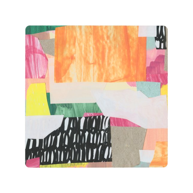 コラージュ美術、モダンカラフル抽象芸術。 メタルプリント (正面)