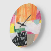 コラージュ美術、モダンカラフル抽象芸術。 ラージ壁時計 (傾斜)