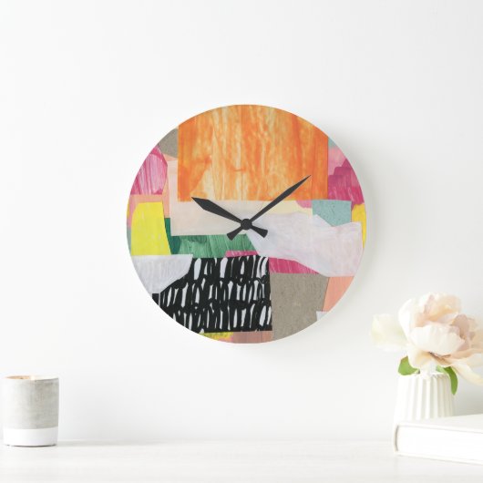 コラージュ美術、モダンカラフル抽象芸術。 ラージ壁時計 (ホーム)