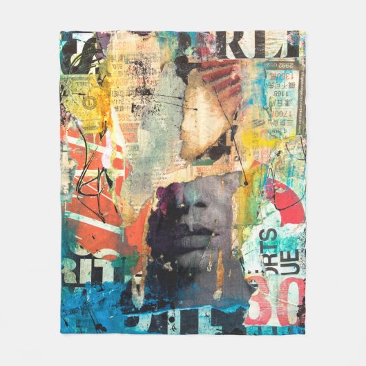 コラージュ頭 フリースブランケット (正面)