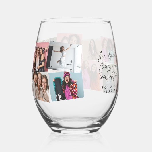 コラージュ14枚おもしろい可愛いカスタム文字 ステムなしワイングラス (裏面)